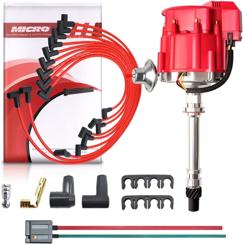 MAS موزع إشعال HEI للسباقات مع مجموعة أسلاك بديلة لشيفي 302 454 GM SBC BBC 65K ملف 7500RPM شيفروليه C10 GMC 400 350 V8 4.6L 5.0L 5.7L 6.5L 6.6L 7.4L (غطاء HEI أحمر) - Image 1